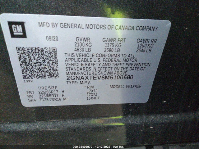 Chevrolet EQUINOX LT 2021 2GNAXTEV6M6100680 Image 11