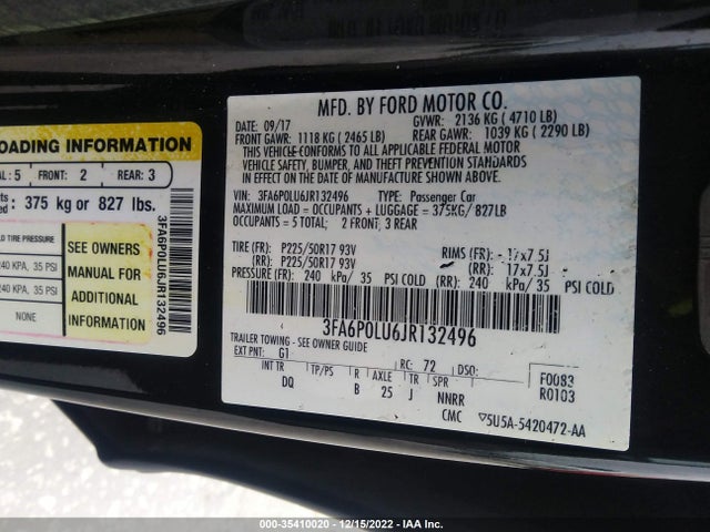 2018 Ford Fusion, VIN: 3FA6P0LU6JR132496