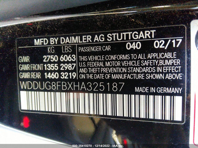 2017 Mercedes-Benz S-Class, VIN: WDDUG8FBXHA325187