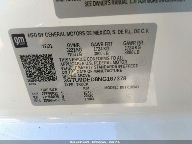 3GTU9DED8NG167378 GMC Sierra 1500 Limited Slt