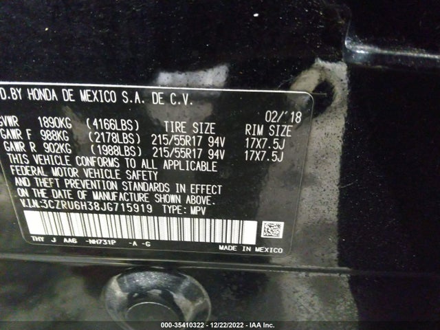 2018 HONDA HR-V LX VIN: 3CZRU6H38JG715919