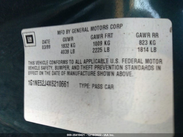 1999 CHEVROLET MALIBU LS VIN: 1G1NE52J4X6210661