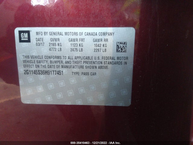 2017 Chevrolet Impala, VIN: 2G1145S36H9177451