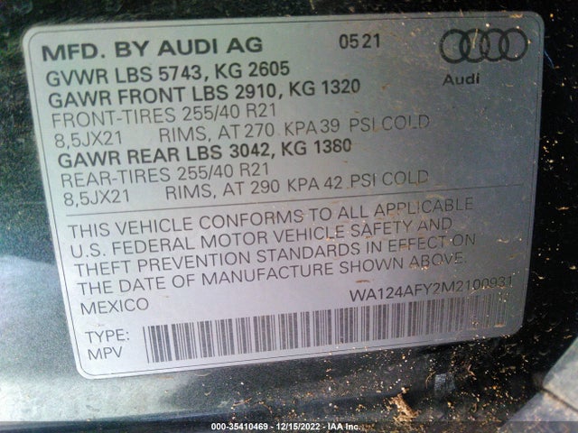 2021 Audi SQ5, VIN: WA124AFY2M2100931