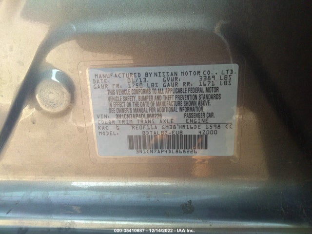 Nissan Versa 2013 3N1CN7AP4DL868226 Image 9
