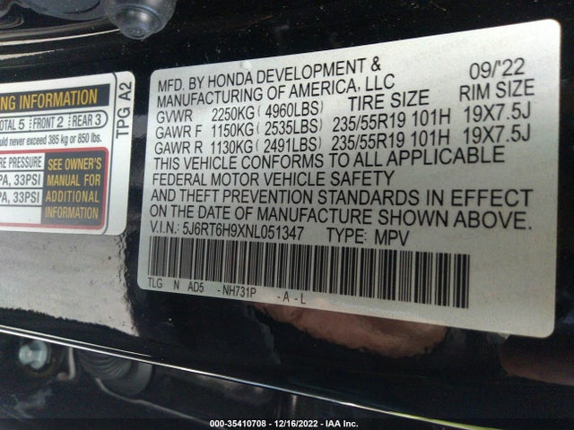 2022 Honda CR-V, VIN: 5J6RT6H9XNL051347