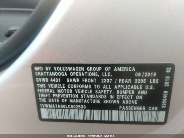 2020 Volkswagen Passat, VIN: 1VWMA7A30LC002539