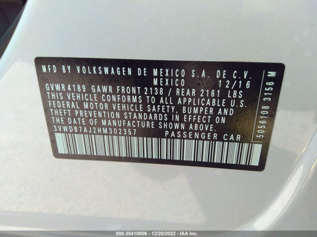 2017 Volkswagen Jetta, VIN: 3VWDB7AJ2HM302357