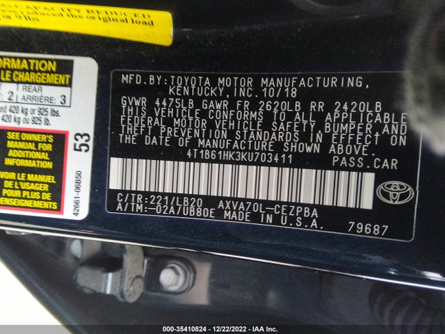 Toyota Camry 2019 4T1B61HK3KU703411 Image 9