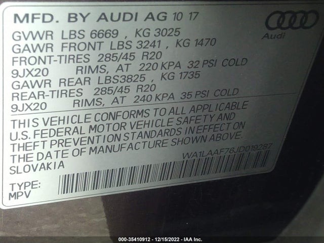 2018 Audi Q7, VIN: WA1LAAF76JD019287