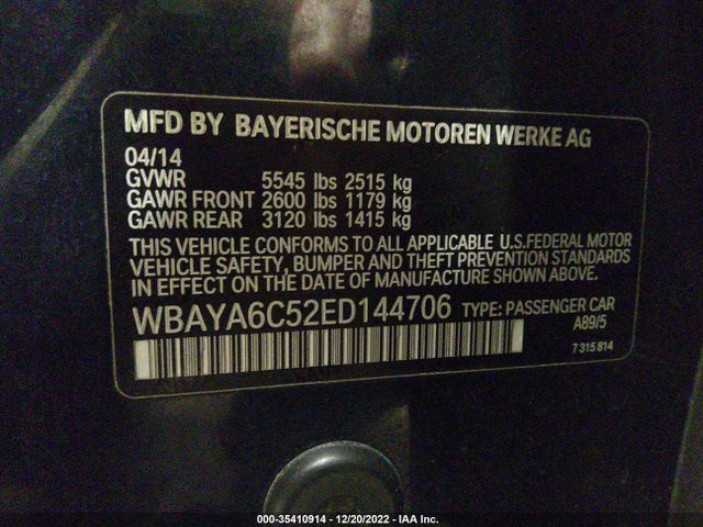 2014 BMW 7 Series, VIN: WBAYA6C52ED144706
