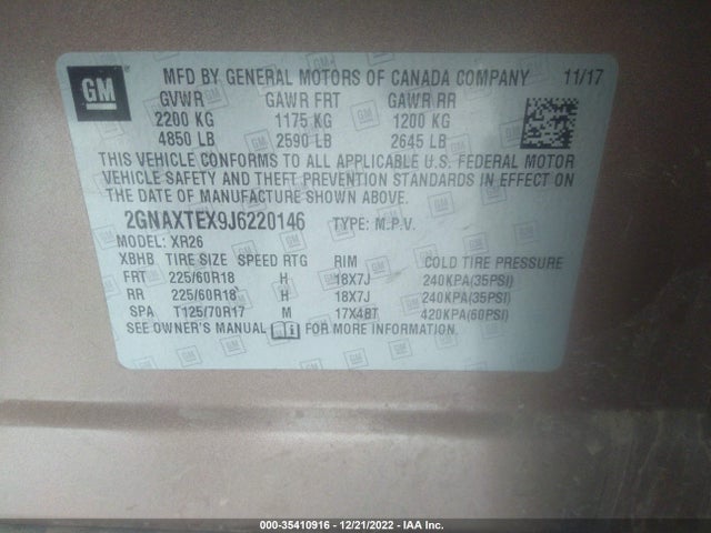 Chevrolet EQUINOX LT 2018 2GNAXTEX9J6220146 Image 10