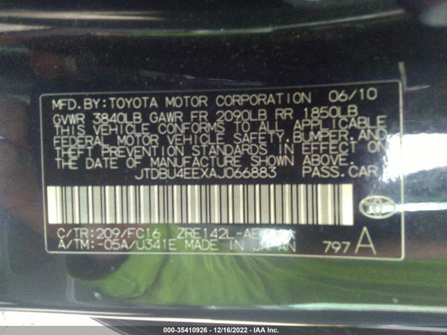 2010 TOYOTA COROLLA VIN: JTDBU4EEXAJ066883