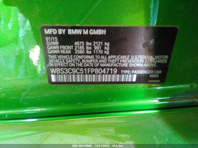 2015 BMW M3, VIN: WBS3C9C51FP804719