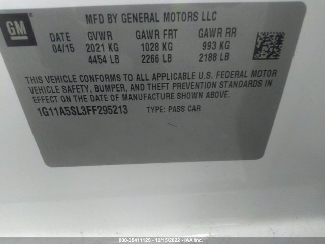 2015 Chevrolet Malibu, VIN: 1G11A5SL3FF295213