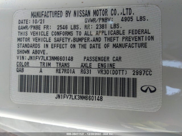 2022 Infiniti Q60, VIN: JN1FV7LK3NM660148