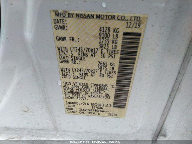 2020 Nissan NV, VIN: 1N6BF0LY2LN804331