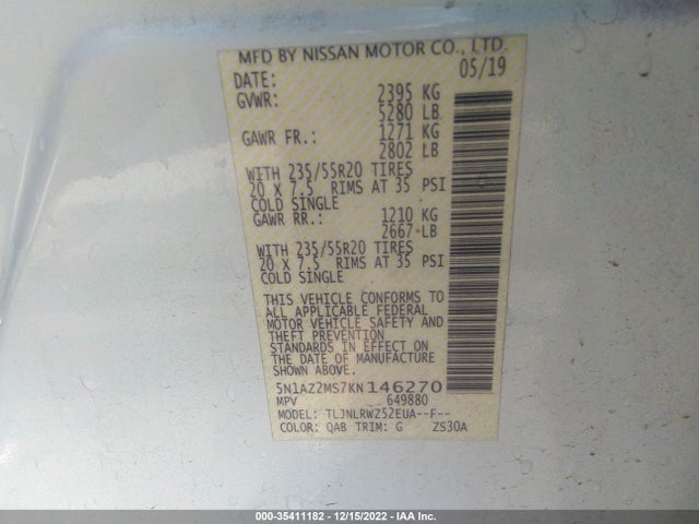 2019 Nissan Murano, VIN: 5N1AZ2MS7KN146270