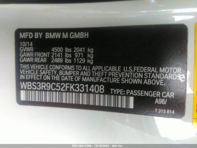 2015 BMW M4, VIN: WBS3R9C52FK331408