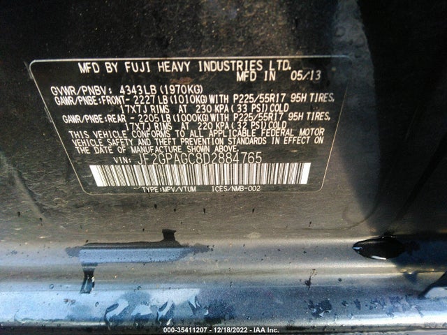 2013 SUBARU XV CROSSTREK LIMITED VIN: JF2GPAGC8D2884765