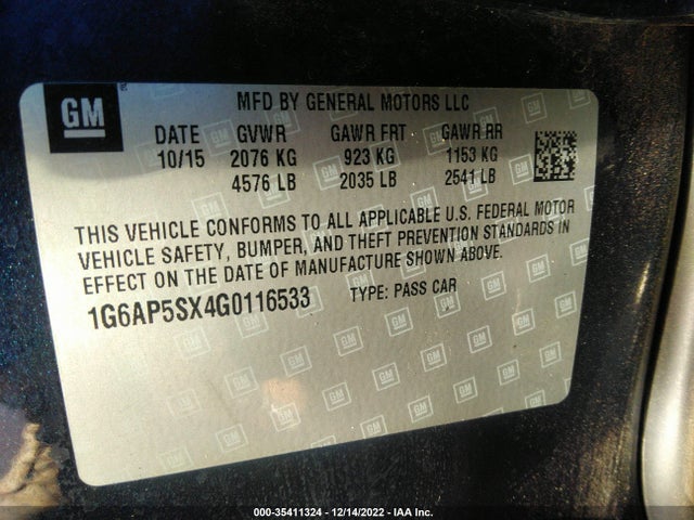 2016 Cadillac CTS, VIN: 1G6AP5SX4G0116533