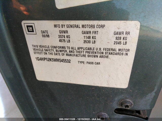1998 BUICK LESABRE CUSTOM VIN: 1G4HP52K5WH545532