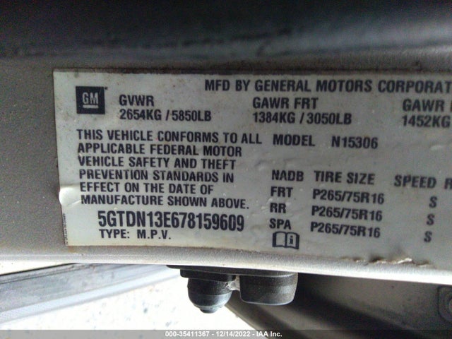 5GTDN13E678159609 Hummer H3 SUV