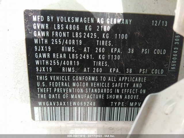 WVGAV3AX1EW069248 Volkswagen Tiguan R-line