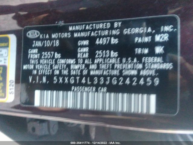 5XXGT4L33JG242459 KIA Optima Lx