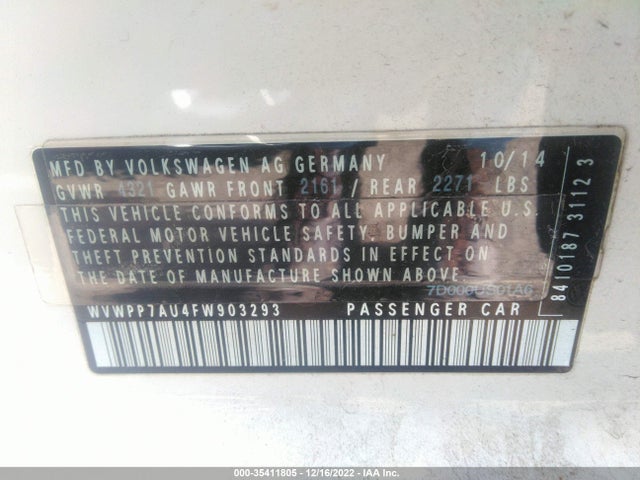 2015 Volkswagen Golf, VIN: WVWPP7AU4FW903293