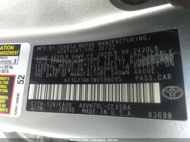 4T1G31AK1NU596095 Toyota Camry Se Hybrid
