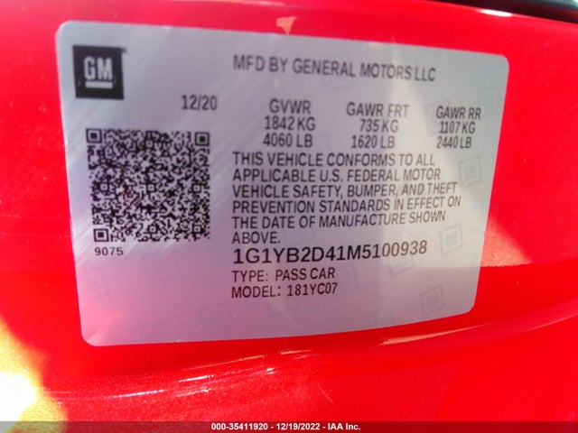Chevrolet Corvette 2lt 2021 1G1YB2D41M5100938 Image 9