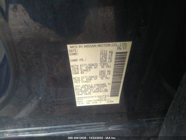 2015 Nissan Titan, VIN: 1N6BA0ED1FN510741