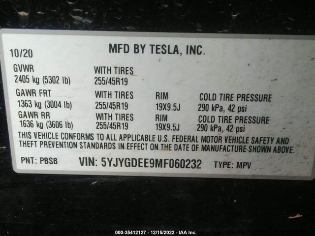 5YJYGDEE9MF060232 Tesla Model Y Long Range