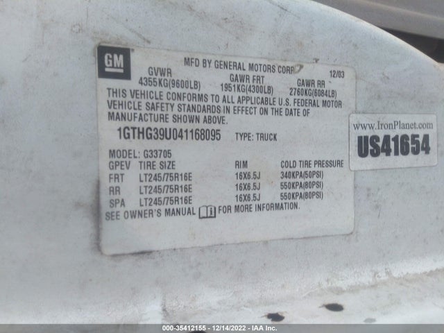 2004 GMC SAVANA CARGO VAN VIN: 1GTHG39U041168095