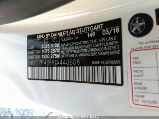2018 MERCEDES-BENZ E-CLASS E 300 VIN: WDDZF4JB8JA448808