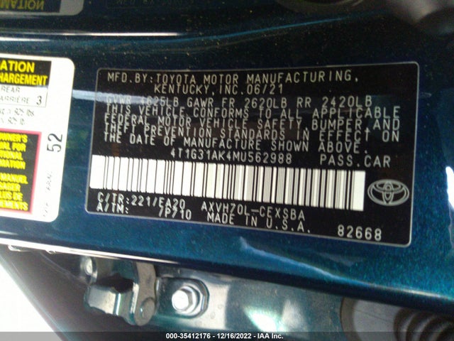 2021 Toyota Camry, VIN: 4T1G31AK4MU562988