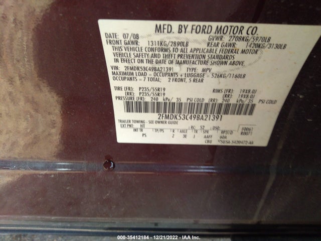 2009 FORD FLEX LIMITED VIN: 2FMDK53C49BA21391