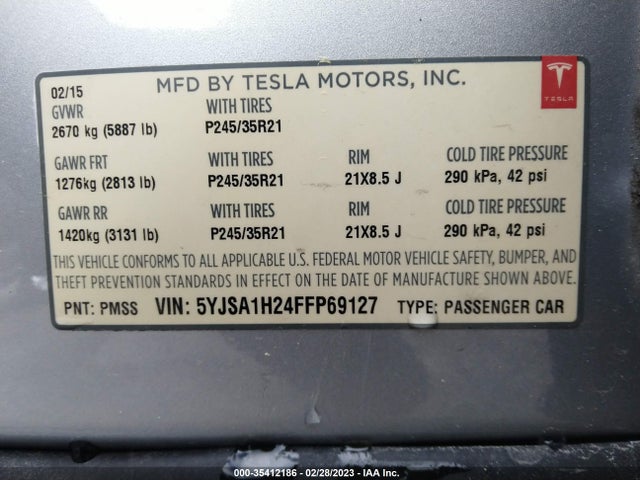 5YJSA1H24FFP69127 Tesla Model S 85d/p85d/70d/90d/p90d
