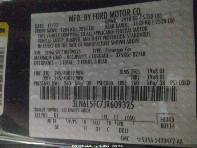 3LN6L5FC7JR609325 Lincoln Mkz Reserve