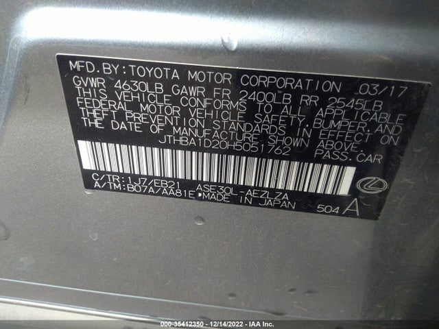 2017 Lexus IS, VIN: JTHBA1D20H5051762