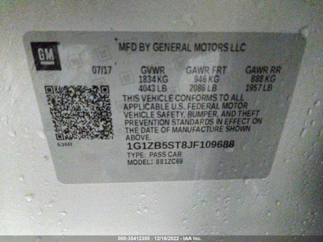 2018 CHEVROLET MALIBU LS VIN: 1G1ZB5ST8JF109688