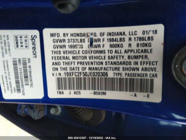 Honda Civic Sedan Lx 2018 19XFC2F50JE020306 Image 9