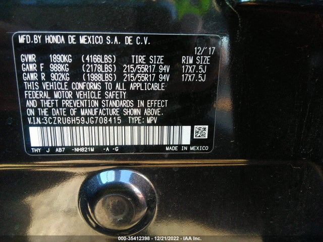 2018 Honda HR-V, VIN: 3CZRU6H59JG708415