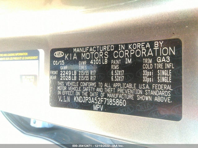 2015 KIA SOUL VIN: KNDJP3A52F7185860