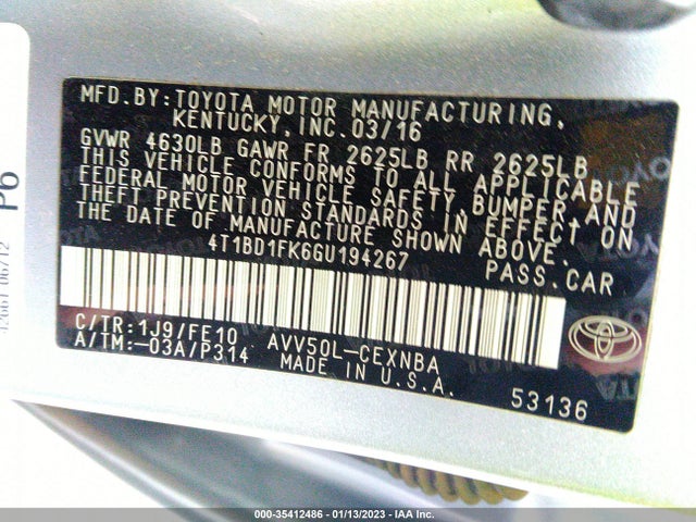 2016 Toyota Camry, VIN: 4T1BD1FK6GU194267