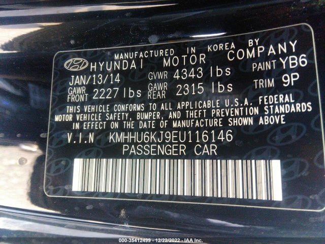 2014 Hyundai Genesis, VIN: KMHHU6KJ9EU116146