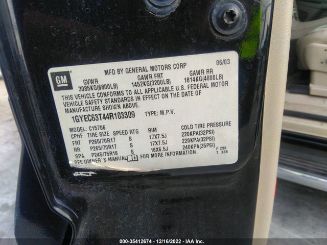Cadillac Escalade 2004 1GYEC63T44R103309 Image 10