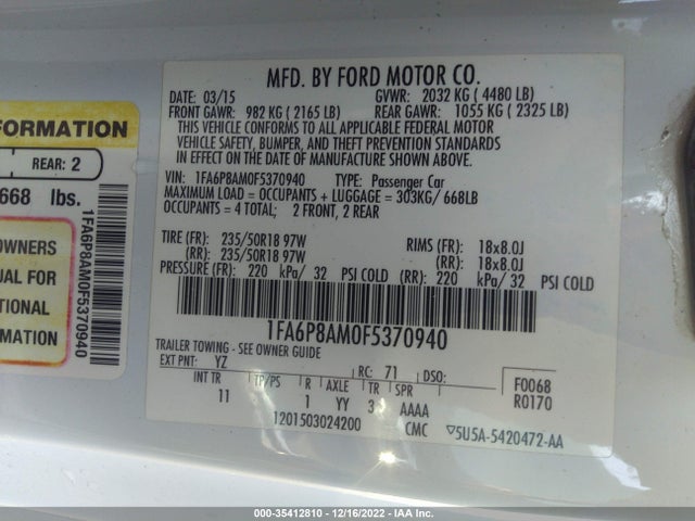 2015 Ford Fastback, VIN: 1FA6P8AM0F5370940