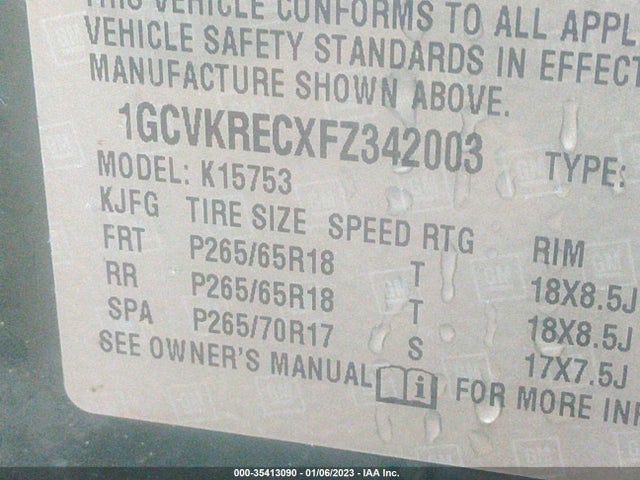 2015 CHEVROLET SILVERADO 1500 LT VIN: 1GCVKRECXFZ342003